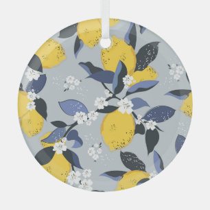 Farbenfrohe Zitronen: Zitrusblumenmuster Ornament Aus Glas