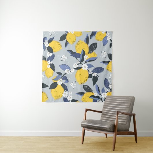 Farbenfrohe Zitronen: Zitrusblumenmuster Wandteppich (Beispiel)