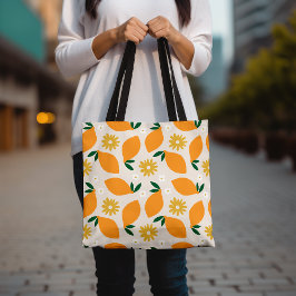 Farbenfrohe Zitrusfrüchte Lemon und Daisy Floral M Tasche