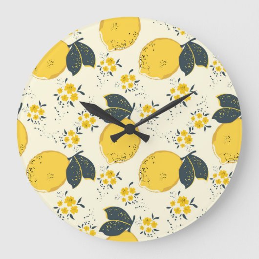 Farbenfrohe Zitrusfrüchte, Zitrone Blume. Große Wanduhr (Vorderseite)