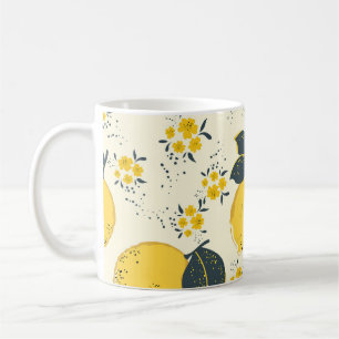 Farbenfrohe Zitrusfrüchte, Zitrone Blume. Kaffeetasse