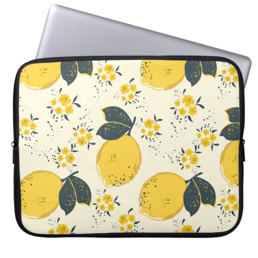 Farbenfrohe Zitrusfrüchte, Zitrone Blume. Laptopschutzhülle (Vorderseite)