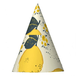 Farbenfrohe Zitrusfrüchte, Zitrone Blume. Partyhütchen