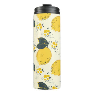 Farbenfrohe Zitrusfrüchte, Zitrone Blume. Thermosbecher