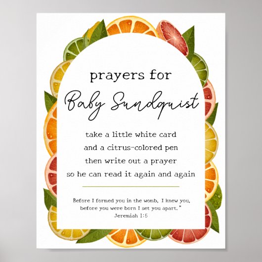 Farbenfrohe Zitrusgebete für Babyduschzeichen Poster (Vorne)