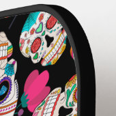 Farbenfrohe Zuckerkulls Muster Monogramm Pickleball Schläger (Linke Seite)