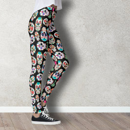 Farbenfrohe Zuckerkulpen Muster auf schwarz Leggings