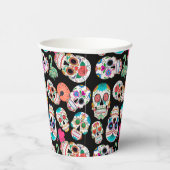 Farbenfrohe Zuckerkulturen auf schwarzem Halloween Pappbecher (Rechts)