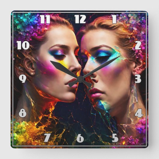 Farbenfrohe Zwillingseffekte mit Neoneffekten in d Quadratische Wanduhr (Vorderseite)