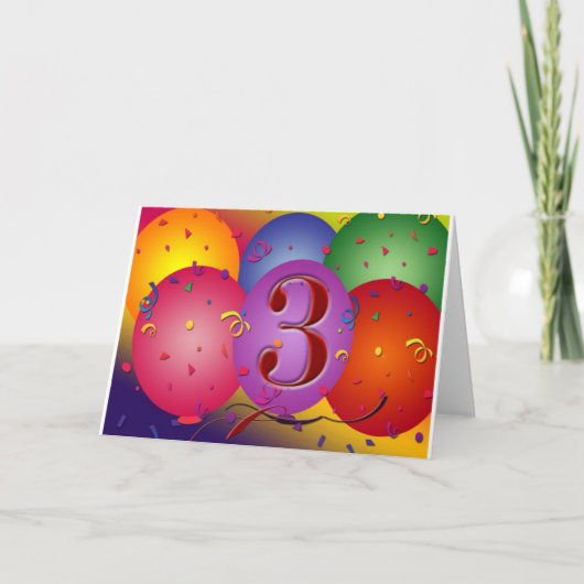 Farbenfroher 3. Geburtstagsballon Karte (Vorderseite)