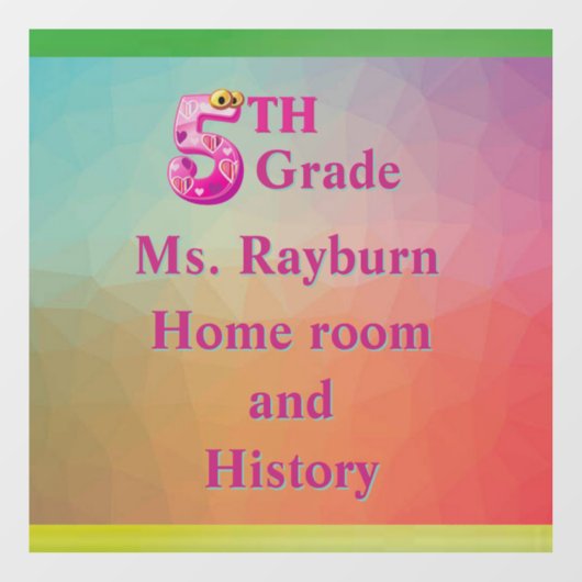 Farbenfroher 5. Klasse Schulraum 6" x 6" Fensteraufkleber (Blatt)