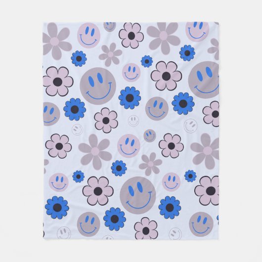 Farbenfroher 70er Groovy Blume Smile Face Pattern Fleecedecke (Vorderseite)
