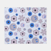 Farbenfroher 70er Groovy Blume Smile Face Pattern Fleecedecke (Vorderseite (Horizontal))