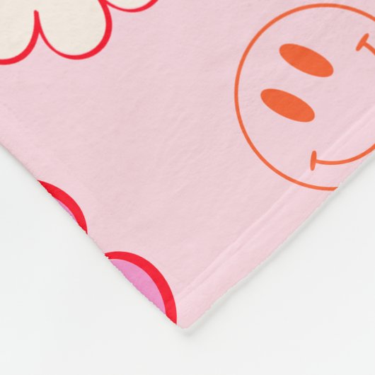 Farbenfroher 70er Groovy Blume Smile Face Pattern Fleecedecke (Ecke)