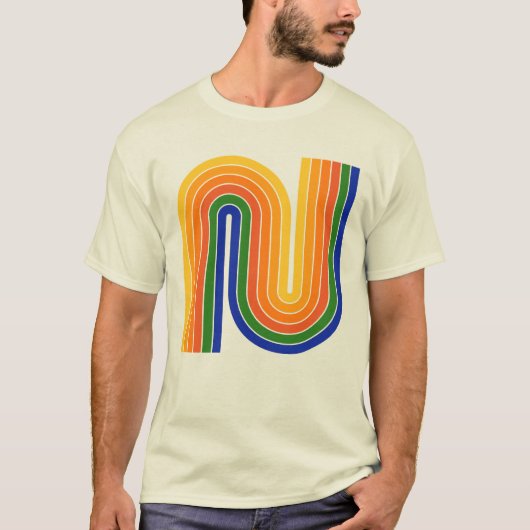 Farbenfroher 70er Retro Style Geometric T - Shirt (Vorderseite)