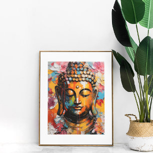Farbenfroher Abstrakter Buddha mit floralem Akzent Poster