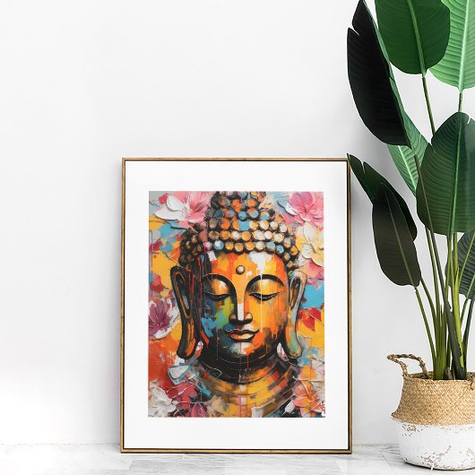 Farbenfroher Abstrakter Buddha mit floralem Akzent Poster
