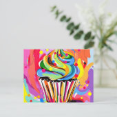 Farbenfroher Abstrakter Cupcake mit lebhaften Hues Postkarte (Stehend Vorderseite)
