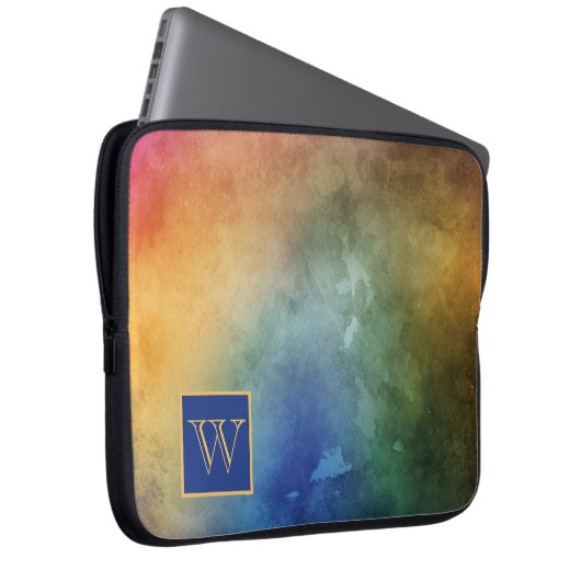 Farbenfroher abstrakter Hintergrund mit Monogramm Laptopschutzhülle (Vorne Rechts)
