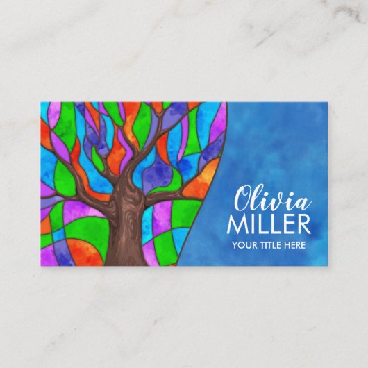 Farbenfroher Abstrakter Wasserfarbenmosaikbaum Visitenkarte (Vorderseite)