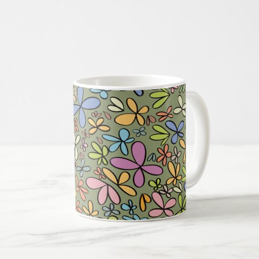 Farbenfroher abstrakter Wildblumengarten Kaffeetasse (VorderseiteRechts)