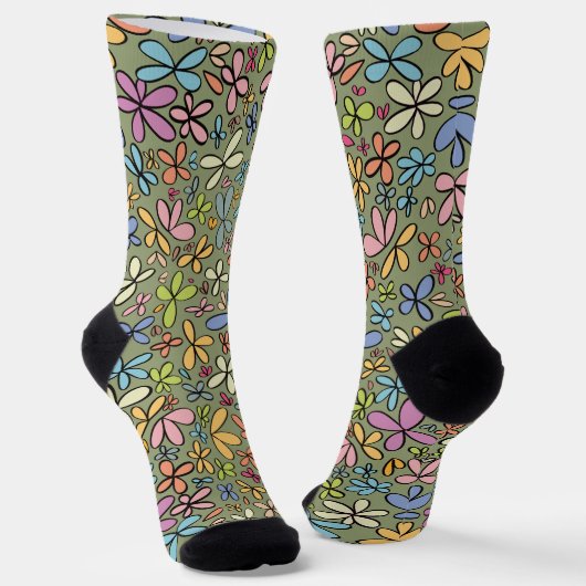Farbenfroher abstrakter Wildblumengarten Socken (Gewinkelt)