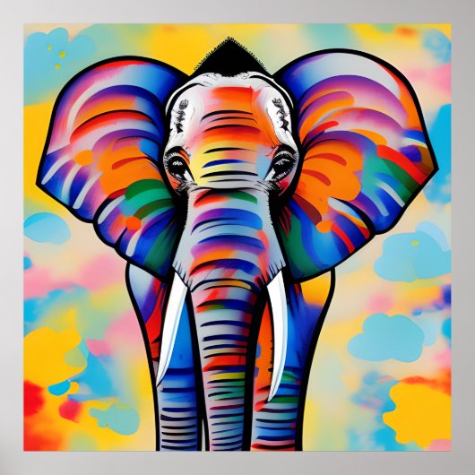 Farbenfroher afrikanischer Safari-Elefant Poster (Vorne)
