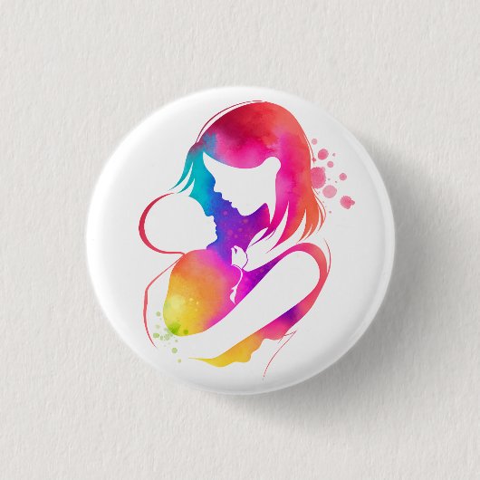 Farbenfroher Aquarell-Mutter-und-Kind-Anstecker Button (Vorderseite)