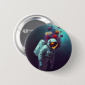 Farbenfroher Astronaut im Weltraum mit Blume Kunst Button (Vorne & Hinten)