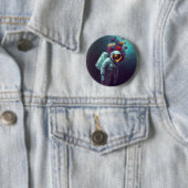 Farbenfroher Astronaut im Weltraum mit Blume Kunst Button (Beispiel)