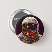 Farbenfroher Astronaut im Weltraum mit Blume Kunst Button (Vorne & Hinten)