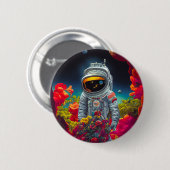 Farbenfroher Astronaut im Weltraum mit Blume Kunst Button (Vorne & Hinten)