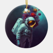 Farbenfroher Astronaut im Weltraum mit Blume Kunst Keramik Ornament (Vorne)