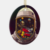 Farbenfroher Astronaut im Weltraum mit Blume Kunst Keramik Ornament (Rechts)
