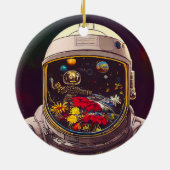 Farbenfroher Astronaut im Weltraum mit Blume Kunst Keramik Ornament (Hinten)