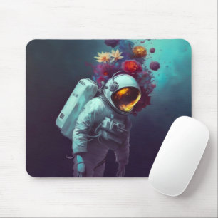 Farbenfroher Astronaut im Weltraum mit Blume Kunst Mousepad