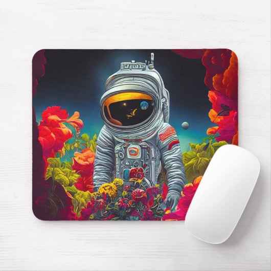 Farbenfroher Astronaut im Weltraum mit Blume Kunst Mousepad (Mit Mouse)