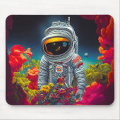 Farbenfroher Astronaut im Weltraum mit Blume Kunst Mousepad (Vorne)