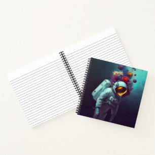 Farbenfroher Astronaut im Weltraum mit Blume Kunst Notizblock