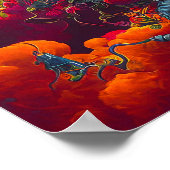 Farbenfroher Astronaut im Weltraum mit Blume Kunst Poster (Ecke)