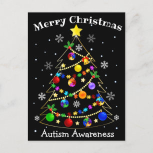 Farbenfroher Autismus Weihnachtsbaum Feiertagspostkarte