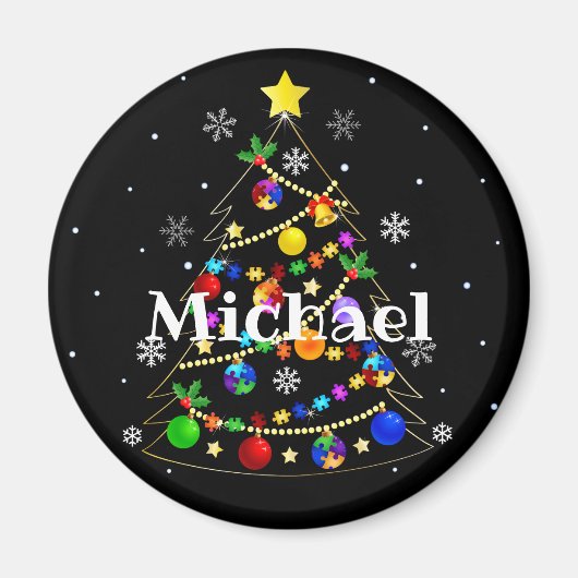 Farbenfroher Autismus Weihnachtsbaum Magnet (Vorne)