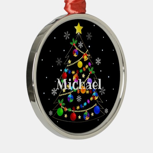 Farbenfroher Autismus Weihnachtsbaum Ornament Aus Metall (Rechts)