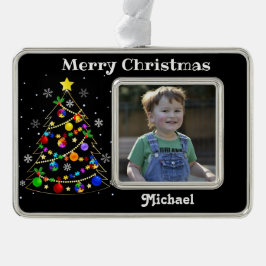 Farbenfroher Autismus Weihnachtsbaum Rahmen-Ornament Silber