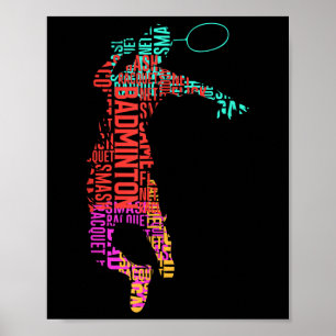 Farbenfroher Badminton Player _ Shuttle Racket _ B Poster