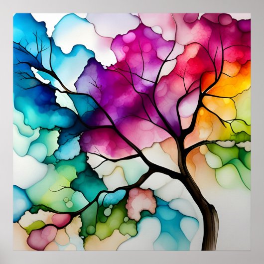 Farbenfroher Baum Alkohol Tinte Abstract Poster (Vorne)
