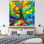 Farbenfroher Baum aus festem Glas Leinwanddruck (Insitu (Schlafzimmer))