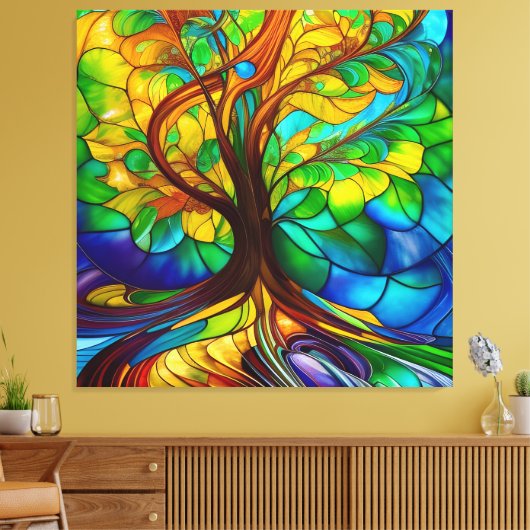 Farbenfroher Baum aus festem Glas Leinwanddruck (Insitu (Wohnzimmer))