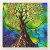 Farbenfroher Baum aus festem Glas - Look II Glasuntersetzer (Vorderseite)