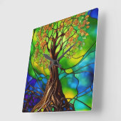 Farbenfroher Baum aus festem Glas - Look II Quadratische Wanduhr (Winkel)